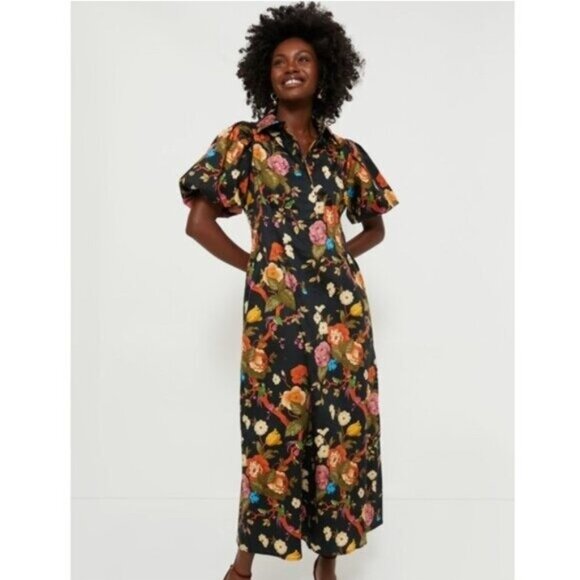 Tuckernuck | NEW Baroque Floral Delaney Short Puff Sleeve Maxi Dress Size S - Picture 2 of 11